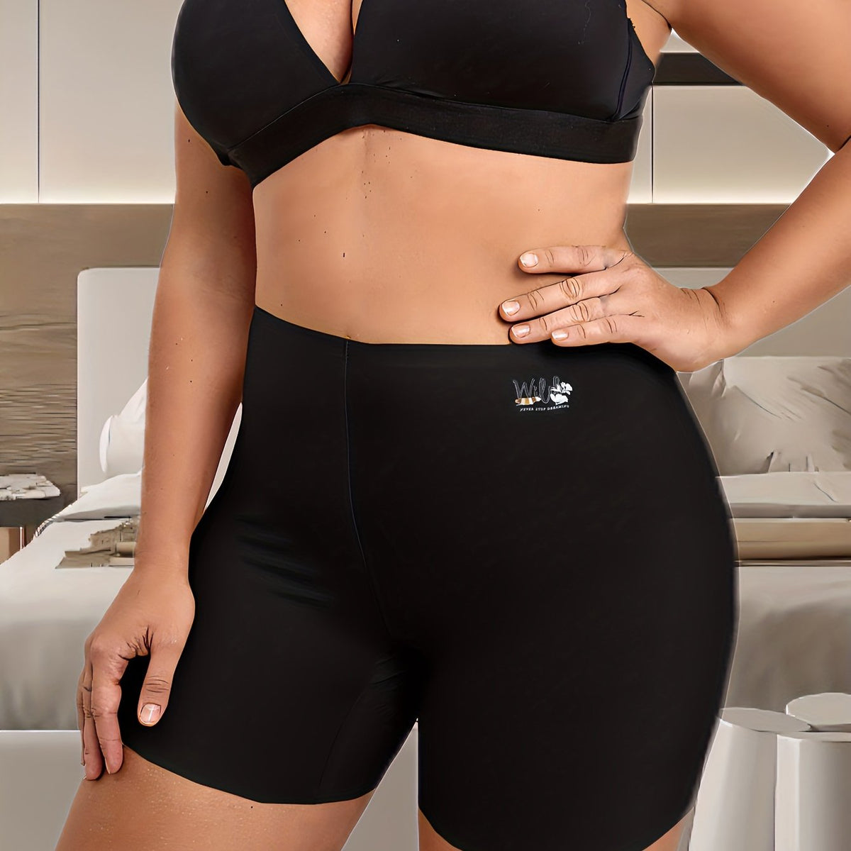  Letter Graphic Tummy Control Seamless Shapewear Boy Shorts Panty
