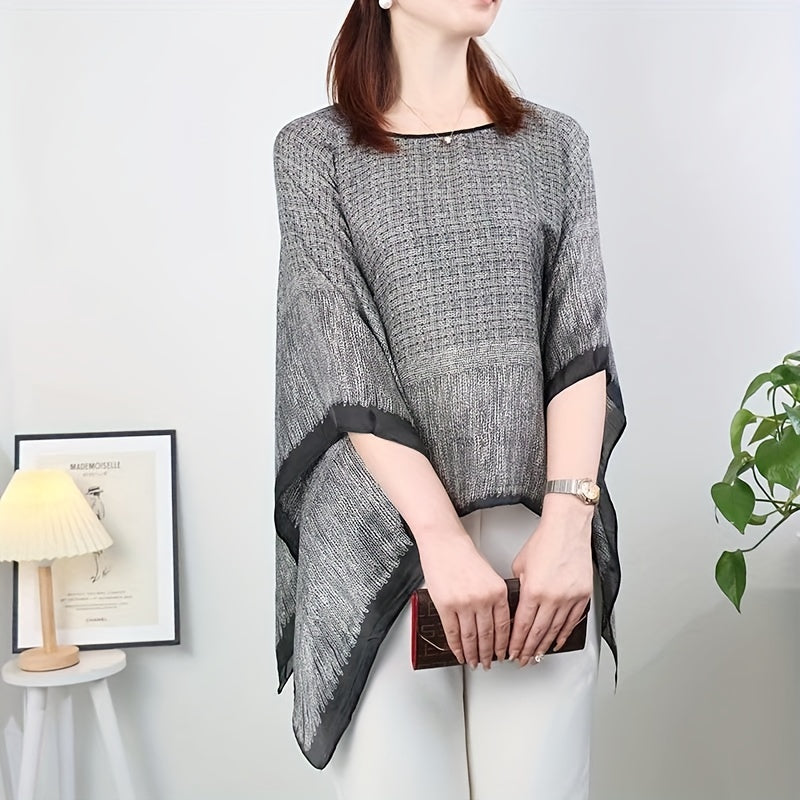 Gray Printed Large Shawl Silk Loose Pullover Shawl Windproof Sunscreen Cape