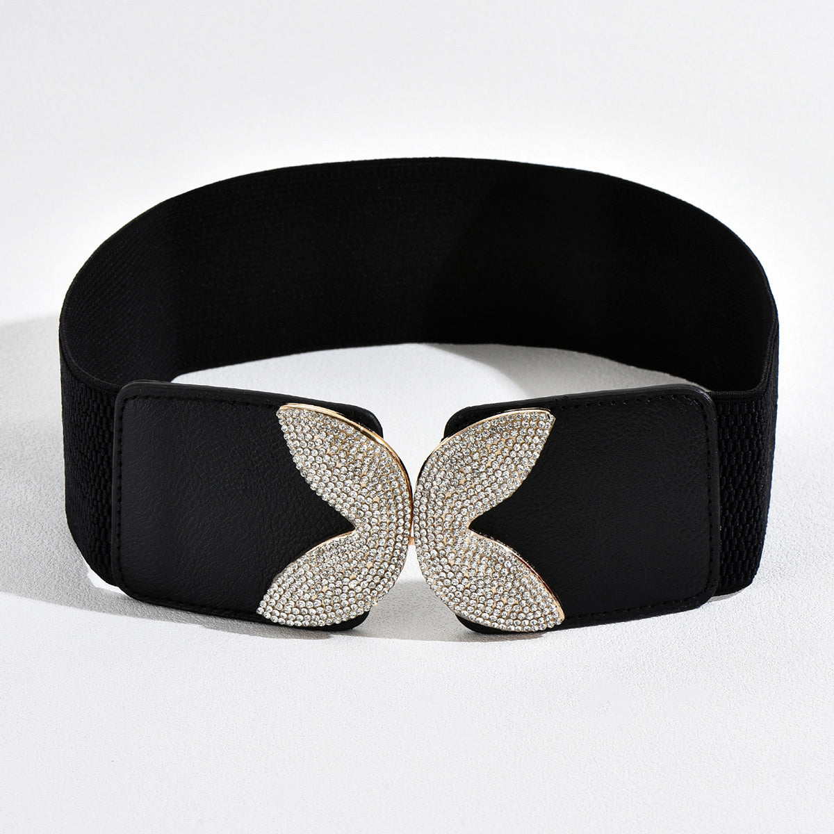 Rhinestone Butterfly Buckle Elastic Belt Wide Waist Cover Skirt Decor