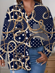  Paisley Print Button Up Long Sleeve Blouse