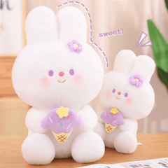 Adorable Rabbit Plush Toy with Flower & Ice Cone Soft Stuffed Animal