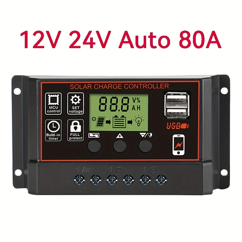 12V 24V Auto LCD Solar Regulator Dual USB 5V
