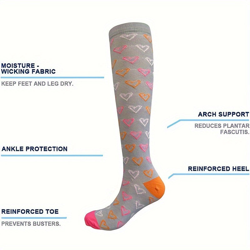 2 Pairs Copper Compression Socks Heart Shape Pattern Support