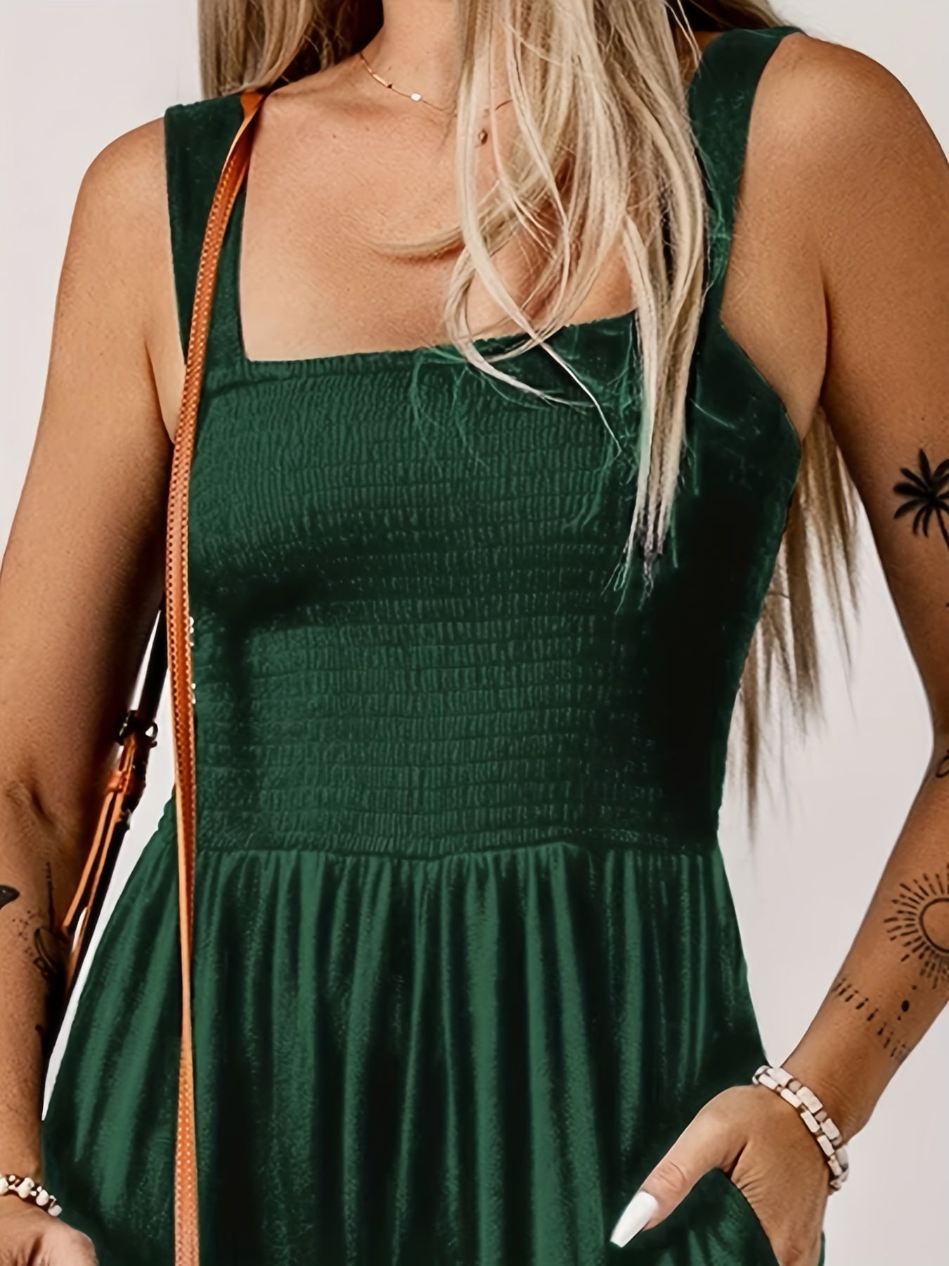  Casual Jumpsuit Women's PlusSolid Shirred Pocketed Wide Leg Tank Jump