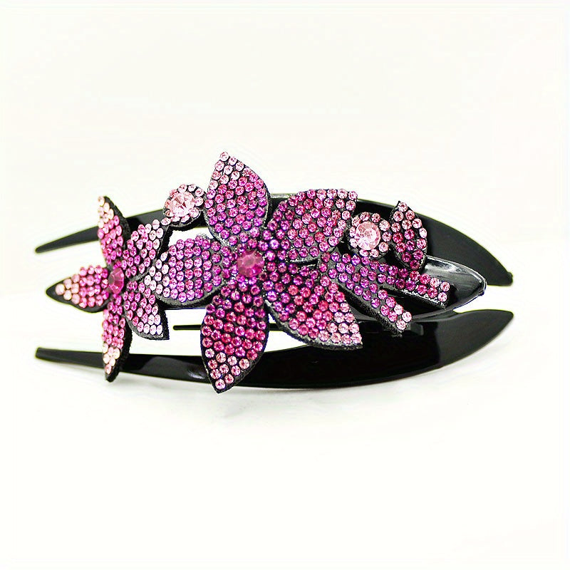 Vintage Rhinestone Flower Hair Clip Ponytail Holder