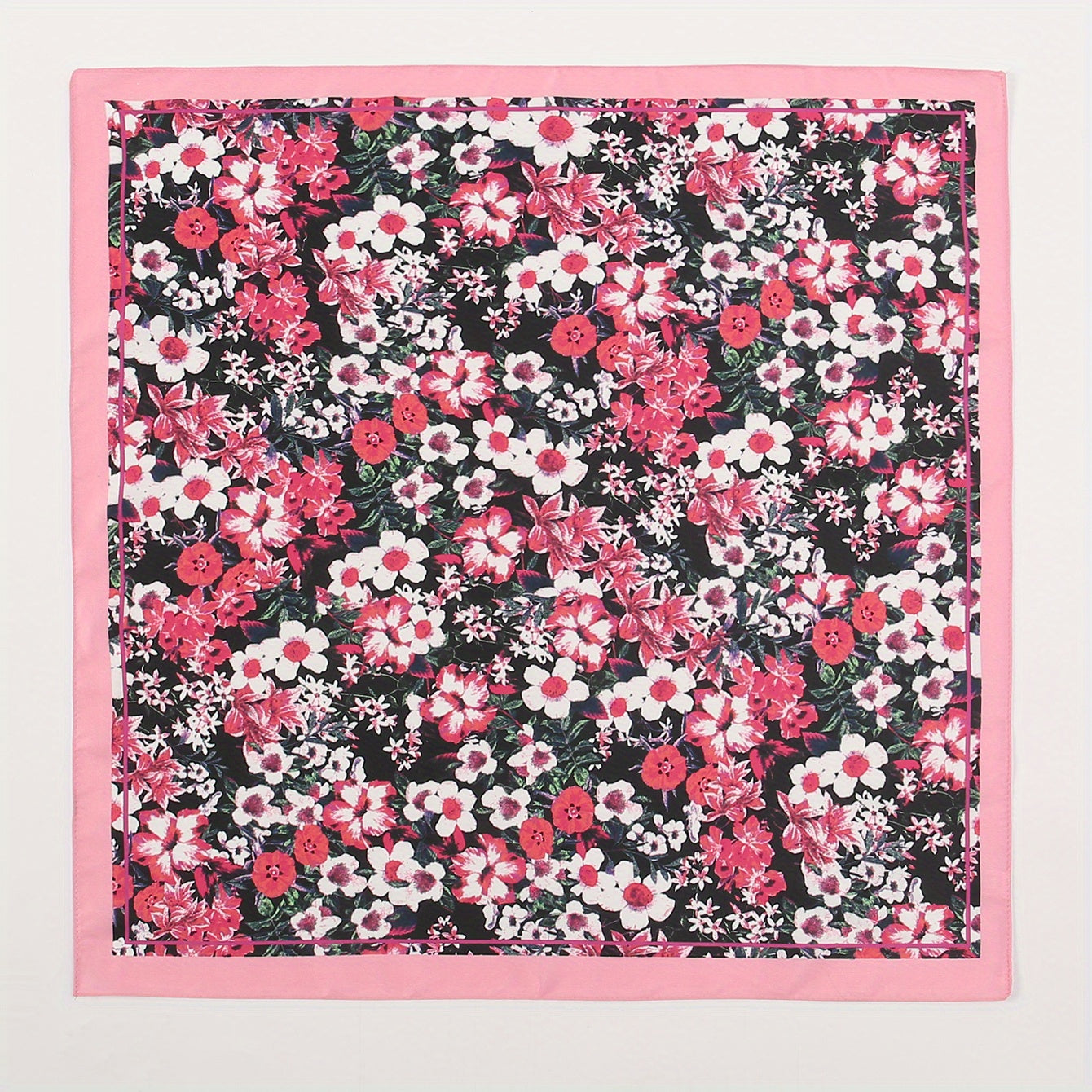 Red Flower Print Square Scarf Bandana Vintage Windproof Head Wrap