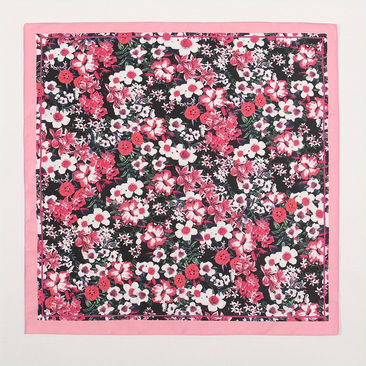 Red Flower Print Square Scarf Bandana Vintage Windproof Head Wrap
