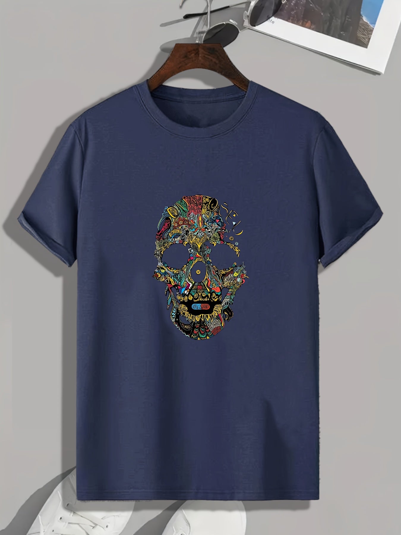 Skull Pattern Print Men's Sports T-Shirt