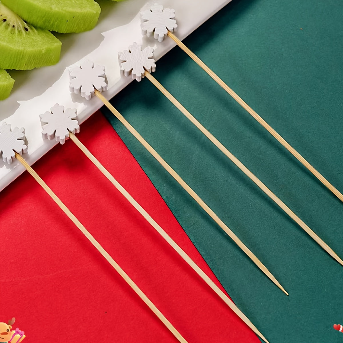 50pcs Mixed Snowflake Wooden Fruit Skewers Christmas Wedding Bamboo Picks