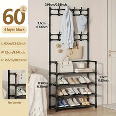 Shoe Storage Rack With Clothes Shelf and Hooks
