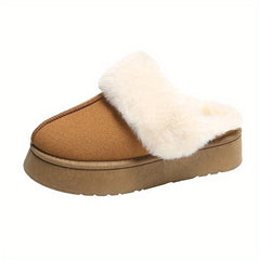Women's Fleece Platform Slippers Plush Lined Thermal Indoor Warm Shoes