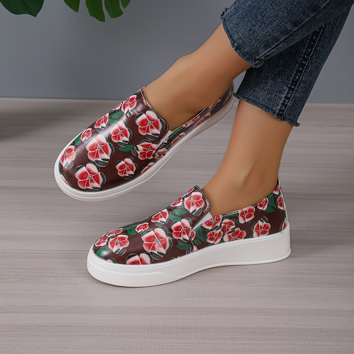 Floral Pattern Slip On Sneakers Lightweight Comfortable Shoes