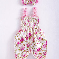 Baby Girls Floral Print Romper Jumpsuit & Headband Set