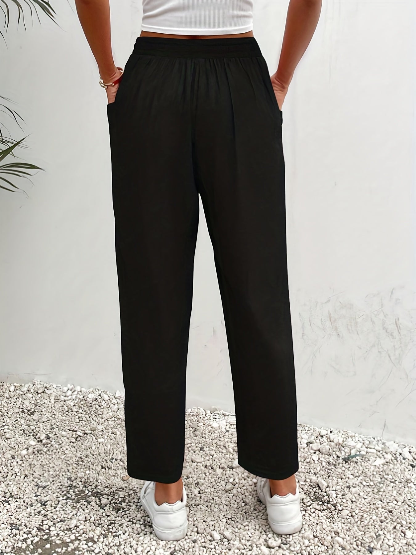  High Rise Straight Leg Pants With Pockets