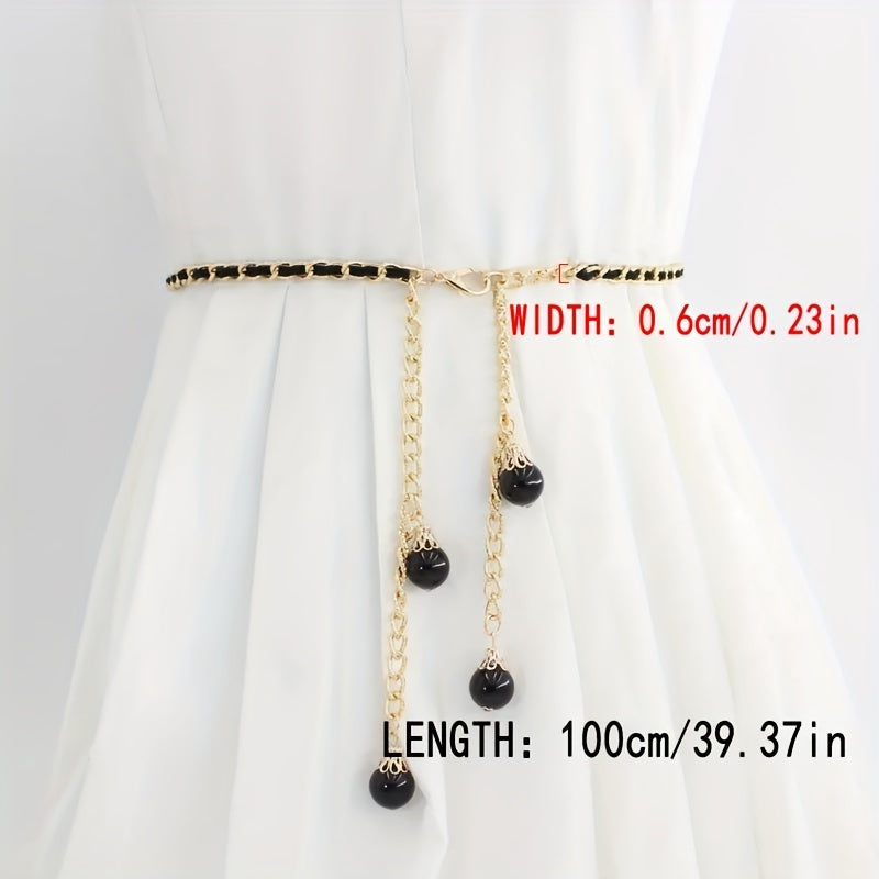 Golden Braided Waist Chain Faux Pearl Pendant for Women