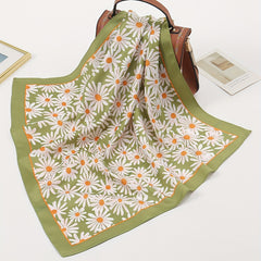 Chrysanthemum Print Square Scarf Green Bandana