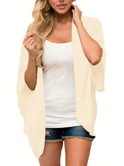  Solid Batwing Sleeve Open Front Cardigan