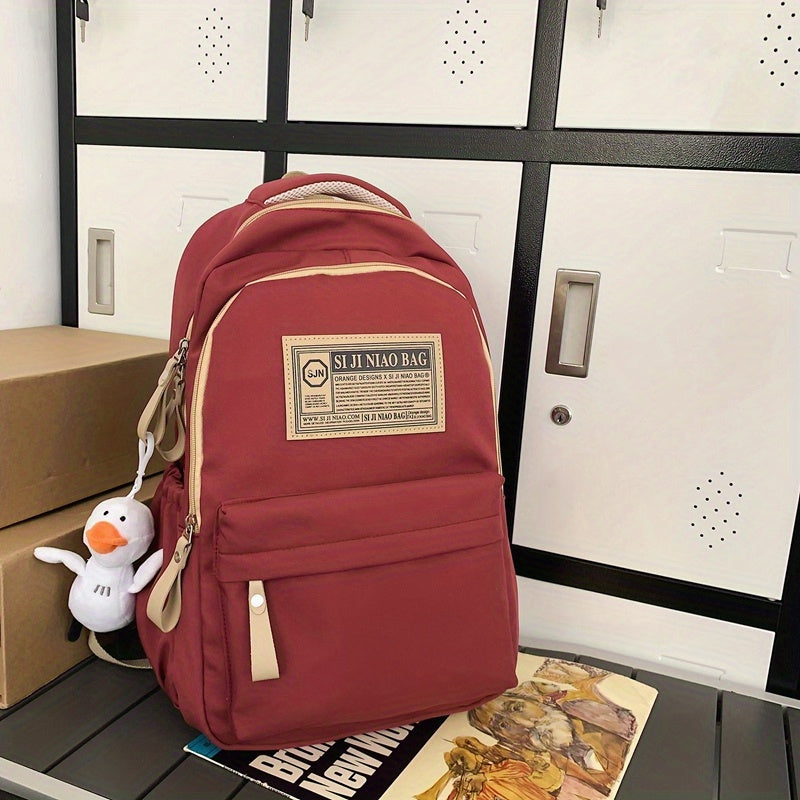 Letter Patched Zipper Backpack Large Capacity School Bag