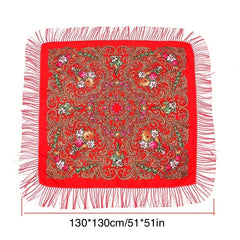 Boho Flower Print Tassel Scarf Vintage Wrap Shawl