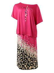  Women's Casual Two Piece Set Letter Print Top & Maxi Skirt