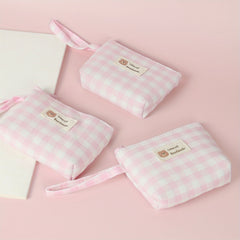 Portable Plaid Cartoon Storage Bag with Rope Handle