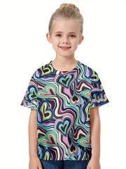 Heart Pattern Graphic Short Sleeve T-shirt for Kids