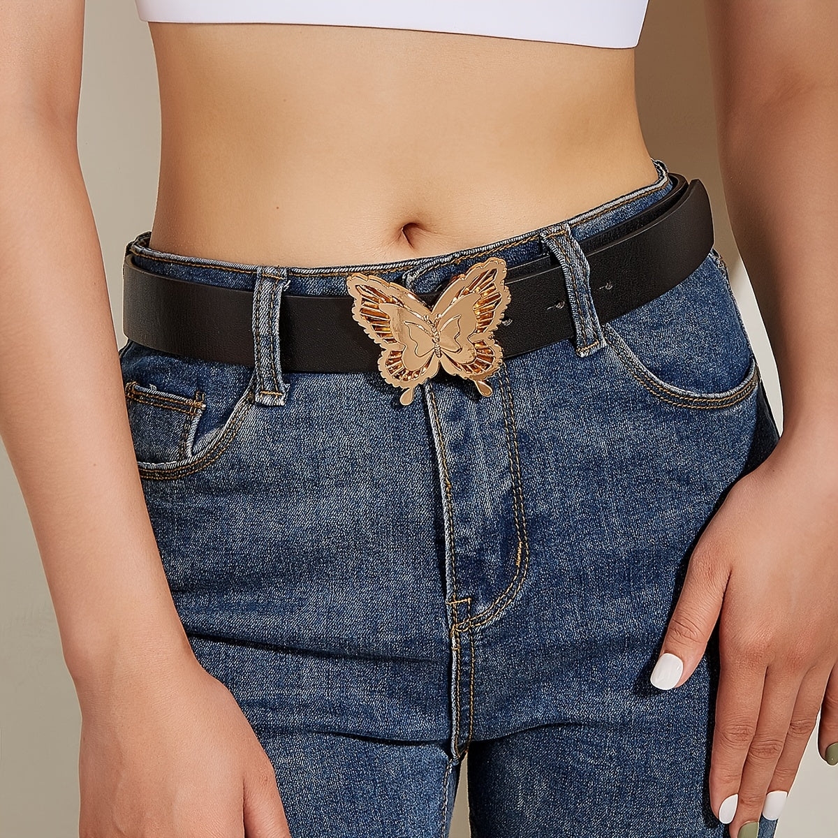 Lady Belt PU Leather Butterfly Buckle Decorative Waist Belts For Women