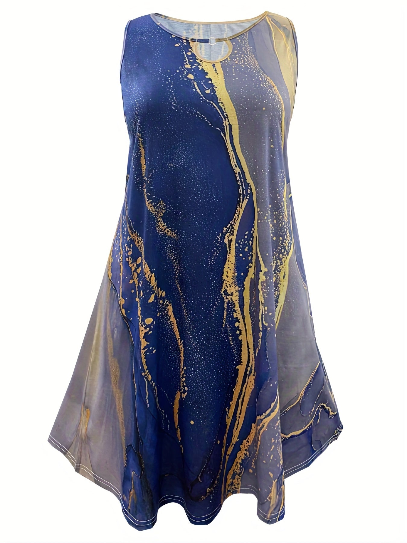  Marble Print Cut Out Round Neck Tank Dress