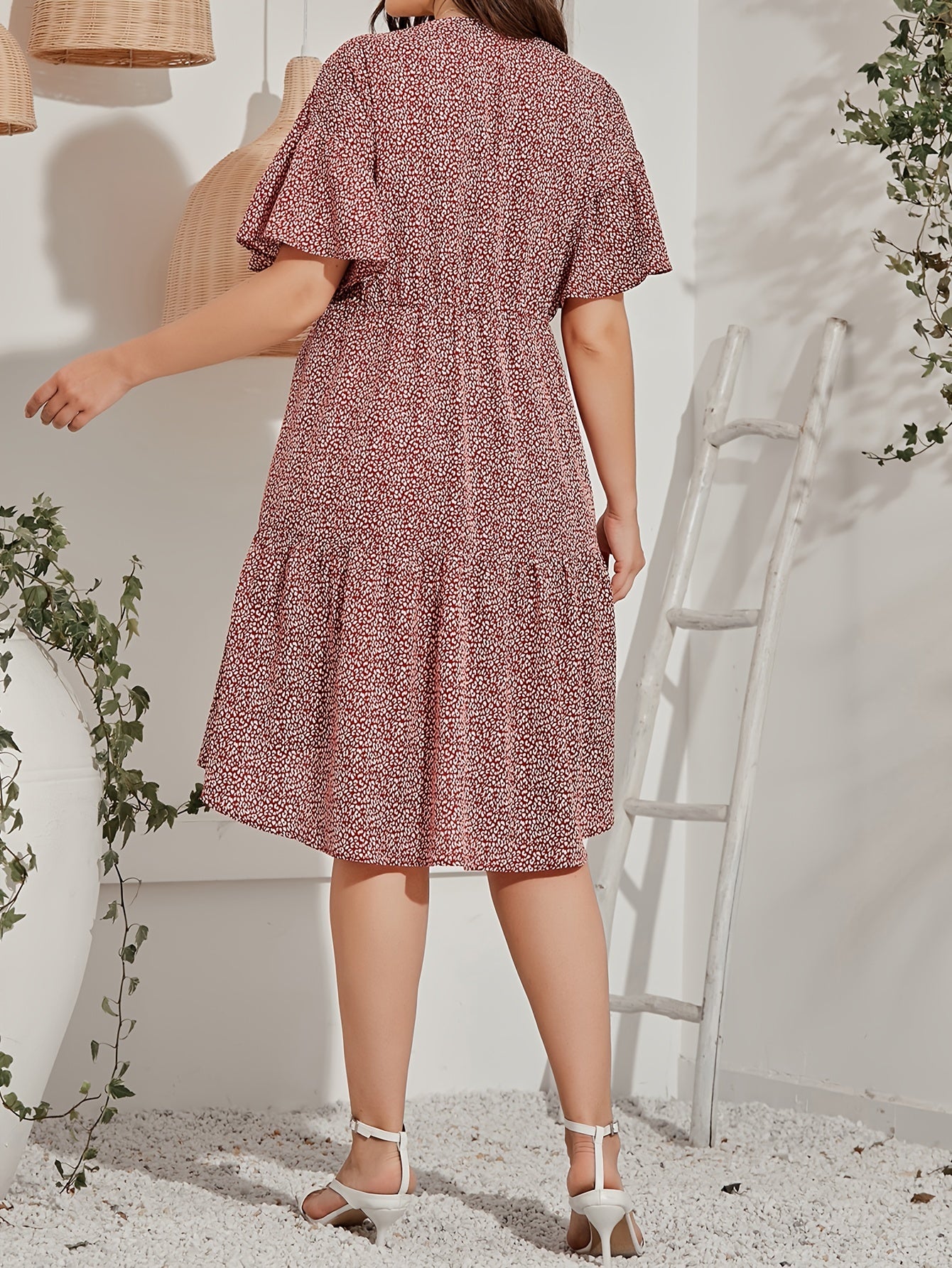Women's Plus Dalmatian Print Ruffle Trim Dress
