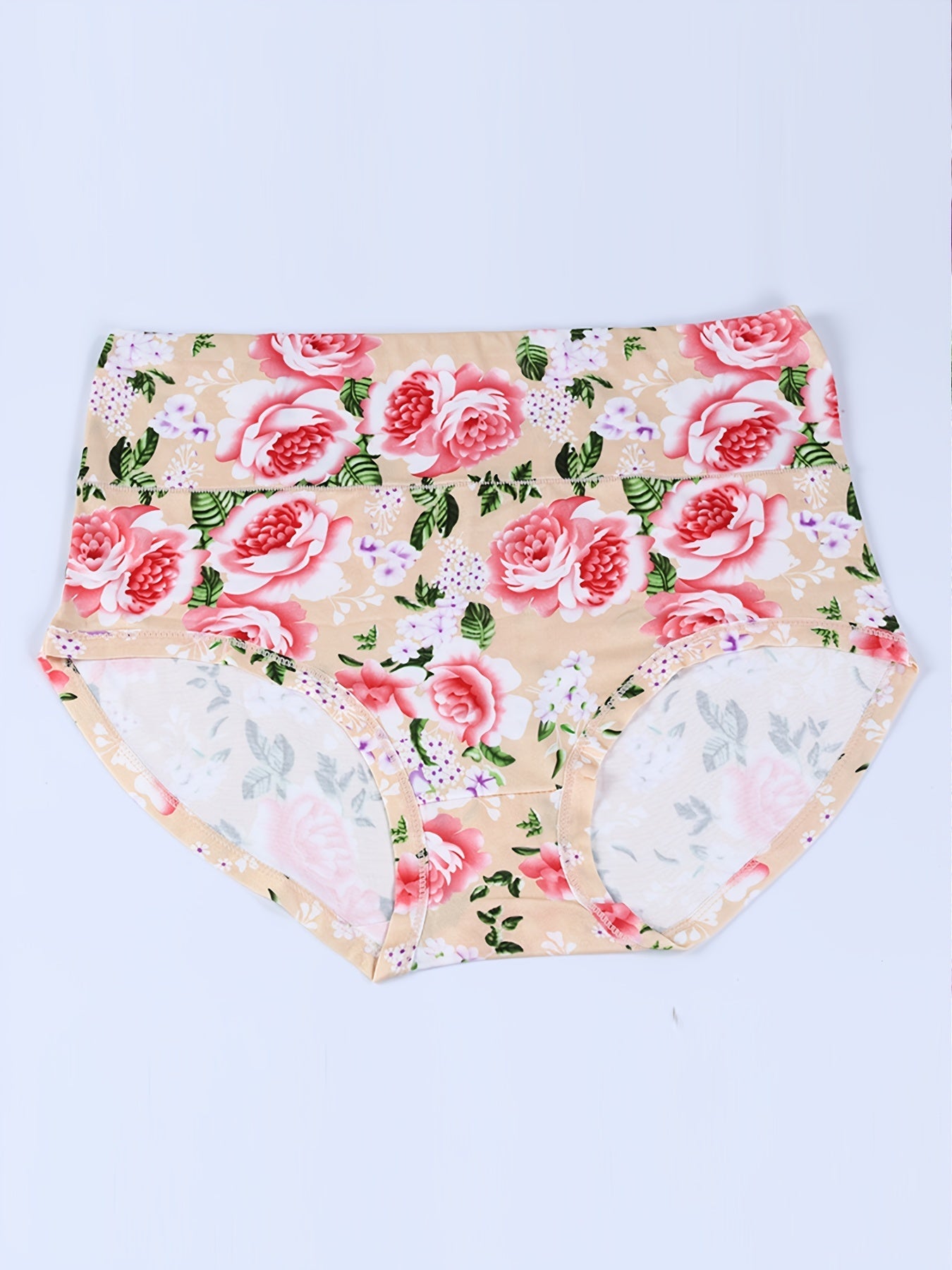 Floral Print Briefs Panties Comfy & Breathable Mid Rise Stretchy Panties