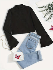 Girls' Ribbed Flared Long Sleeve Top Stretchy Base Tee