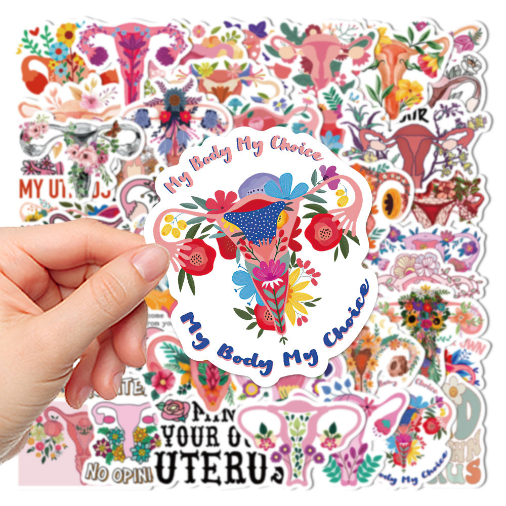50pcs Uterus Flower Stickers Self-adhesive Waterproof DIY Doodle Stickers