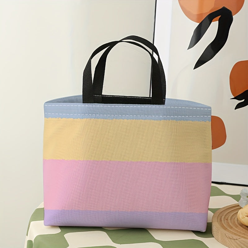 Tricolor Stripes Printed Lunch Bag Waterproof Insulated Bag