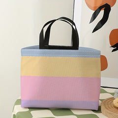 Tricolor Stripes Printed Lunch Bag Waterproof Insulated Bag