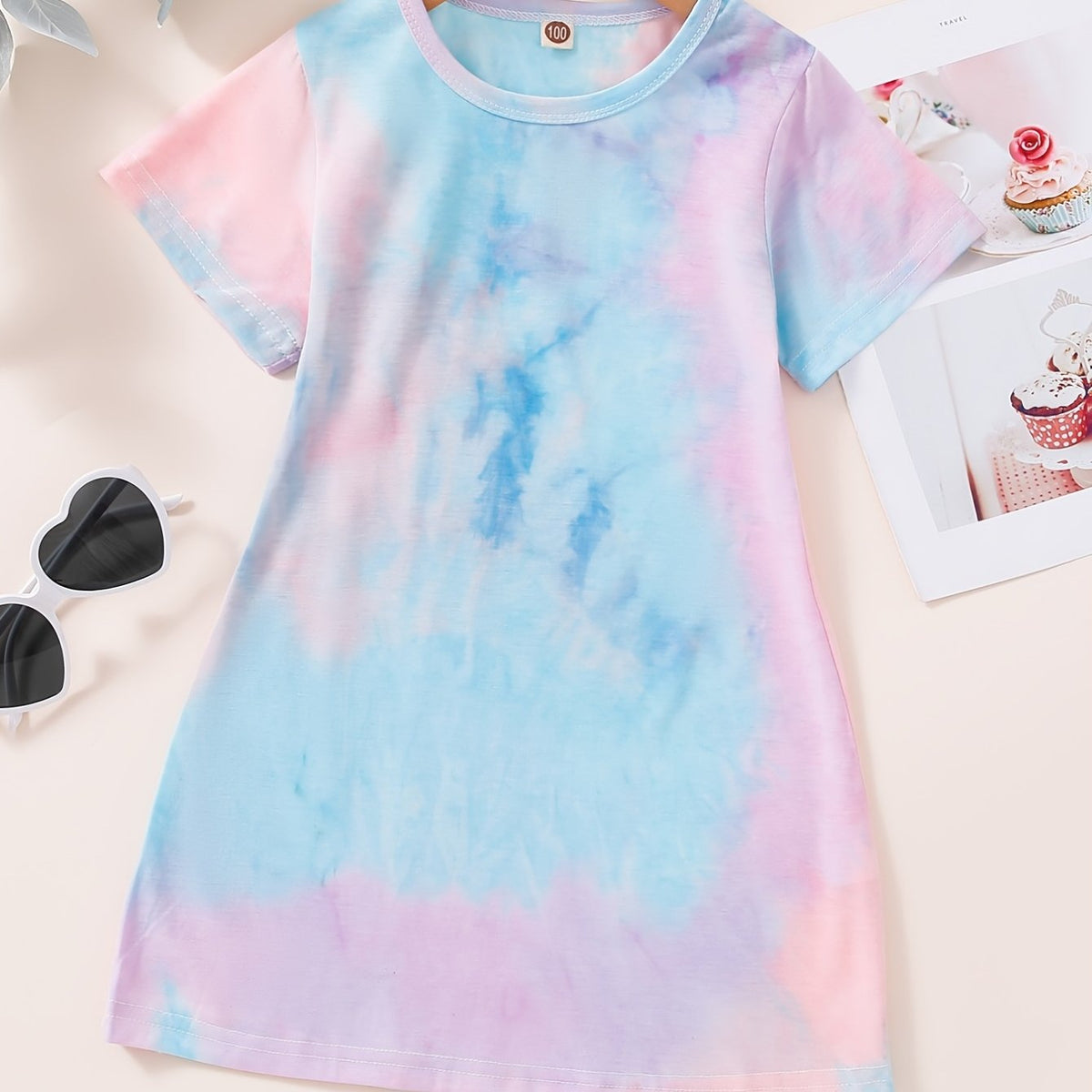 Girls Tie Dye Short Sleeve Pullover Dress