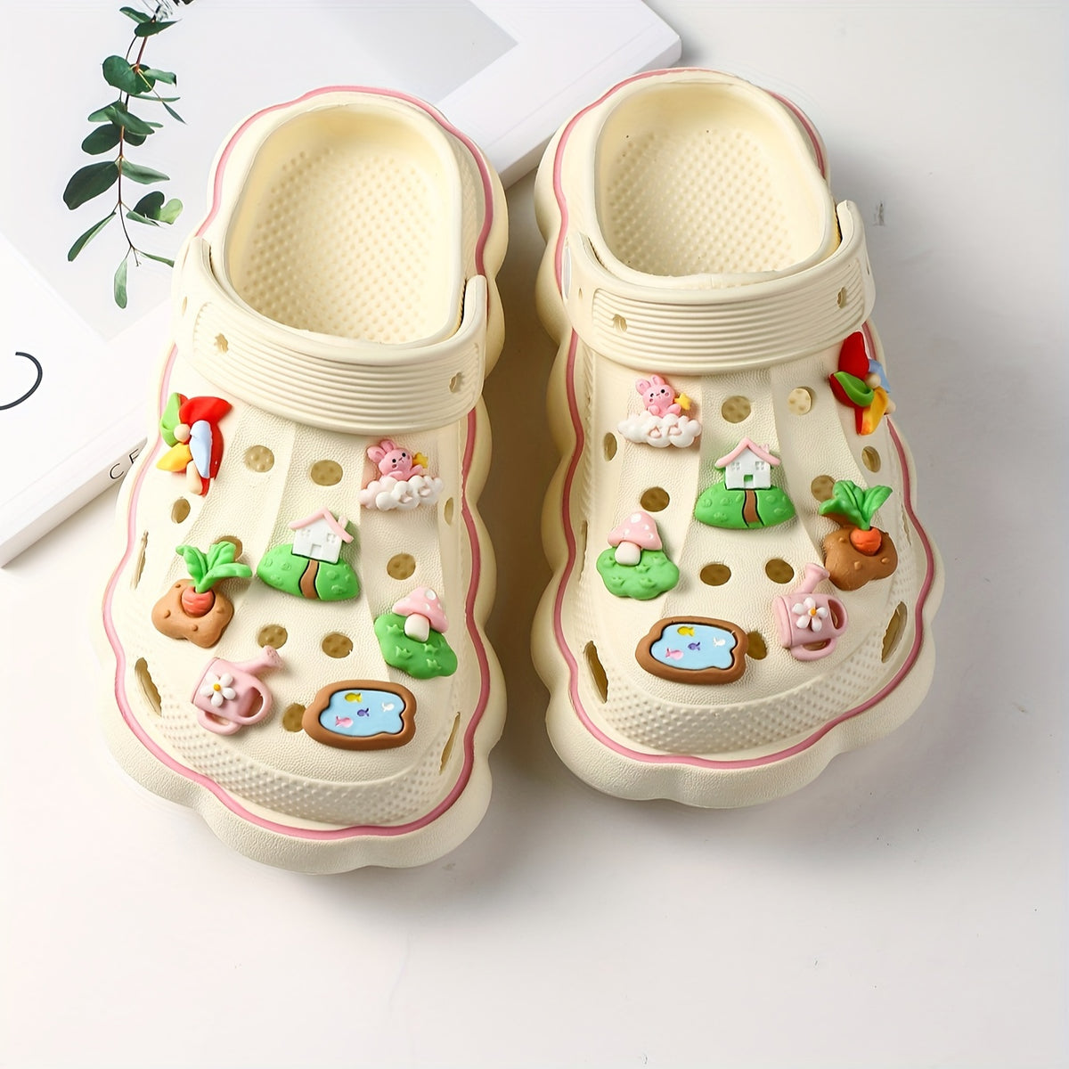 14pcs Little Bunny Green Plant Small Fish Shoe Flower Crocs Shoe Decoration