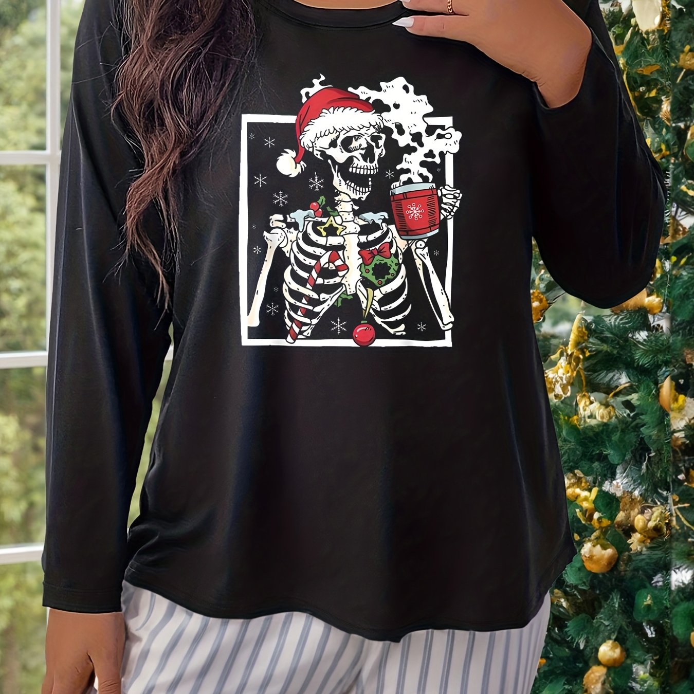  Skull & Snowflake Print Lounge Top - Long Sleeve