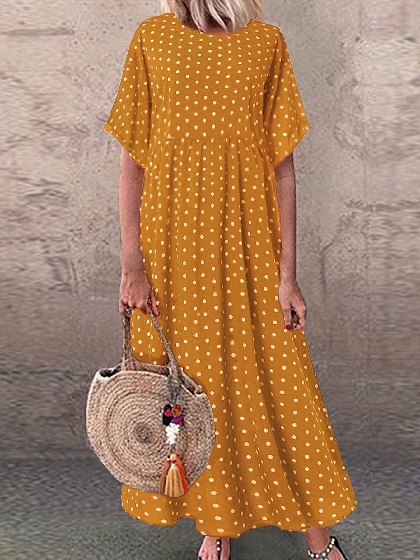 Polka Dot Print Short Sleeve Maxi Dress