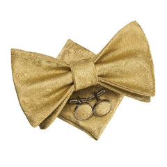 Men's Self Bow Ties Silk Set Necktie Bow Tie Pocket Square Cufflinks
