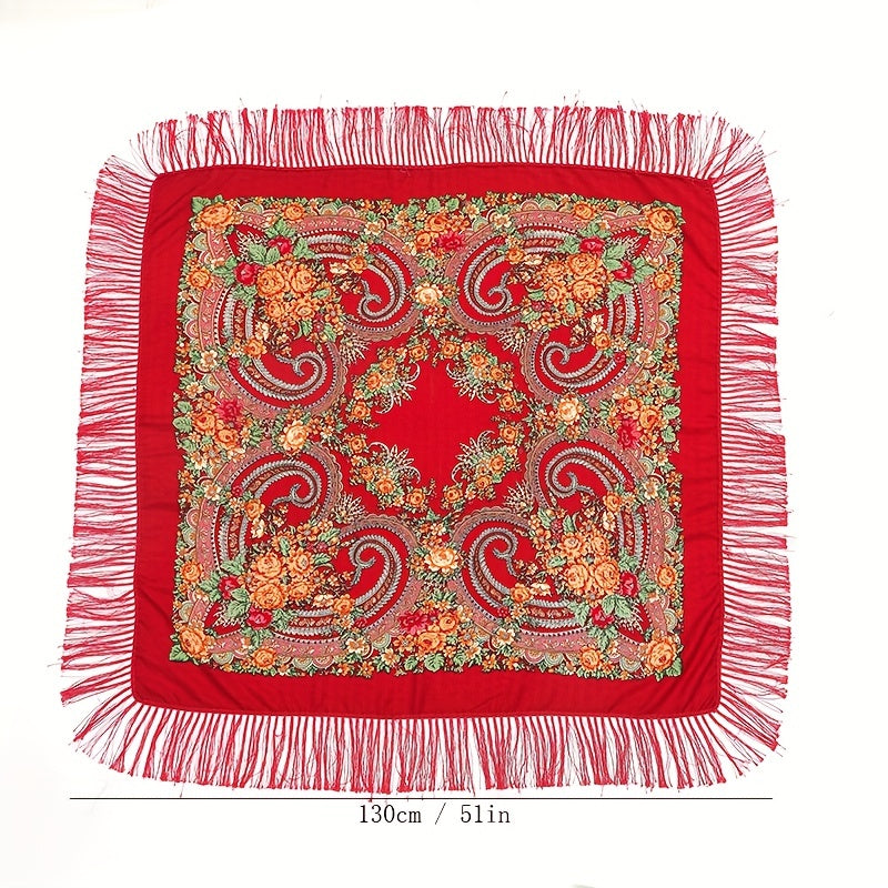 Boho Flower Print Square Scarf Vintage Bandana Warm Wrap