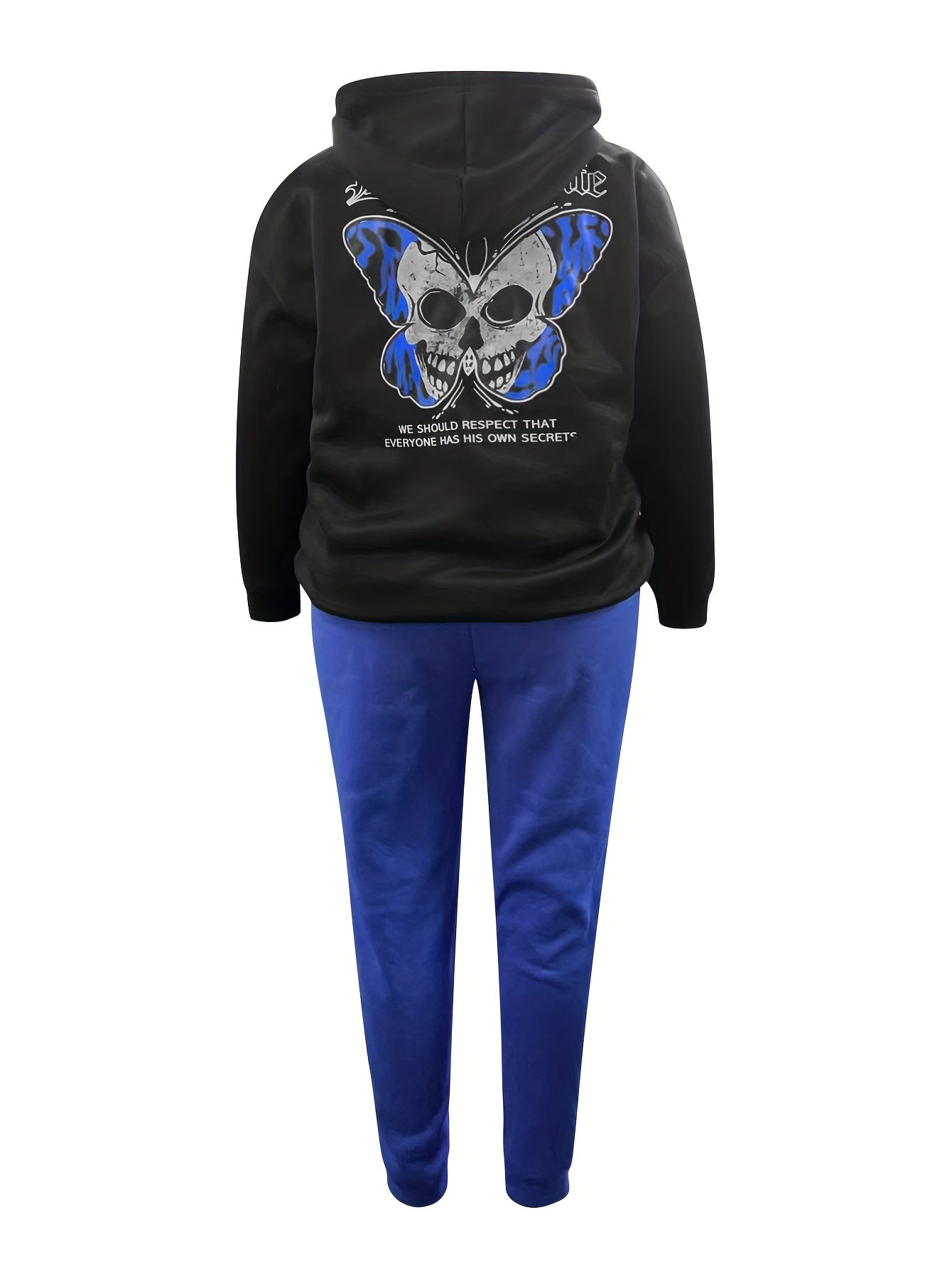  Goth Outfits Skull & Slogan Print Hoodie & Jogger Set
