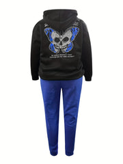  Goth Outfits Skull & Slogan Print Hoodie & Jogger Set