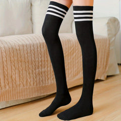 Striped Thigh High Socks All match Sports Over The Knee Socks Women's Stockings