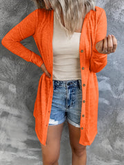  Solid Round Neck Button Up Cardigan