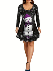 Women's Plus Snowman Print Long Sleeve Top & Pants Outfit Set
