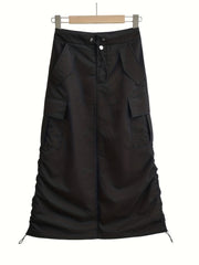  Y2k Side Ruched Cargo Maxi Skirt