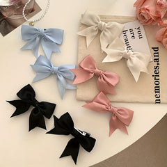 Y2K 2pcs Silky Bow Hair Clip Style Bowknot Duck Billed Clip For Side Hair Bang