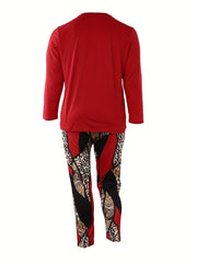  Art Letter Print Top & Baroque Leggings Set