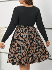  Colorblock Leopard Print Square Neck Dress