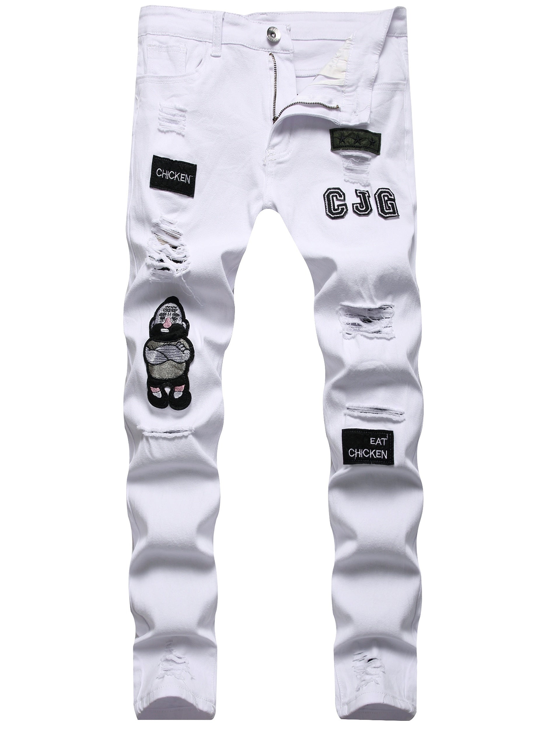 Men Ripped Distressed Denim Jeans Slim Fit Pants